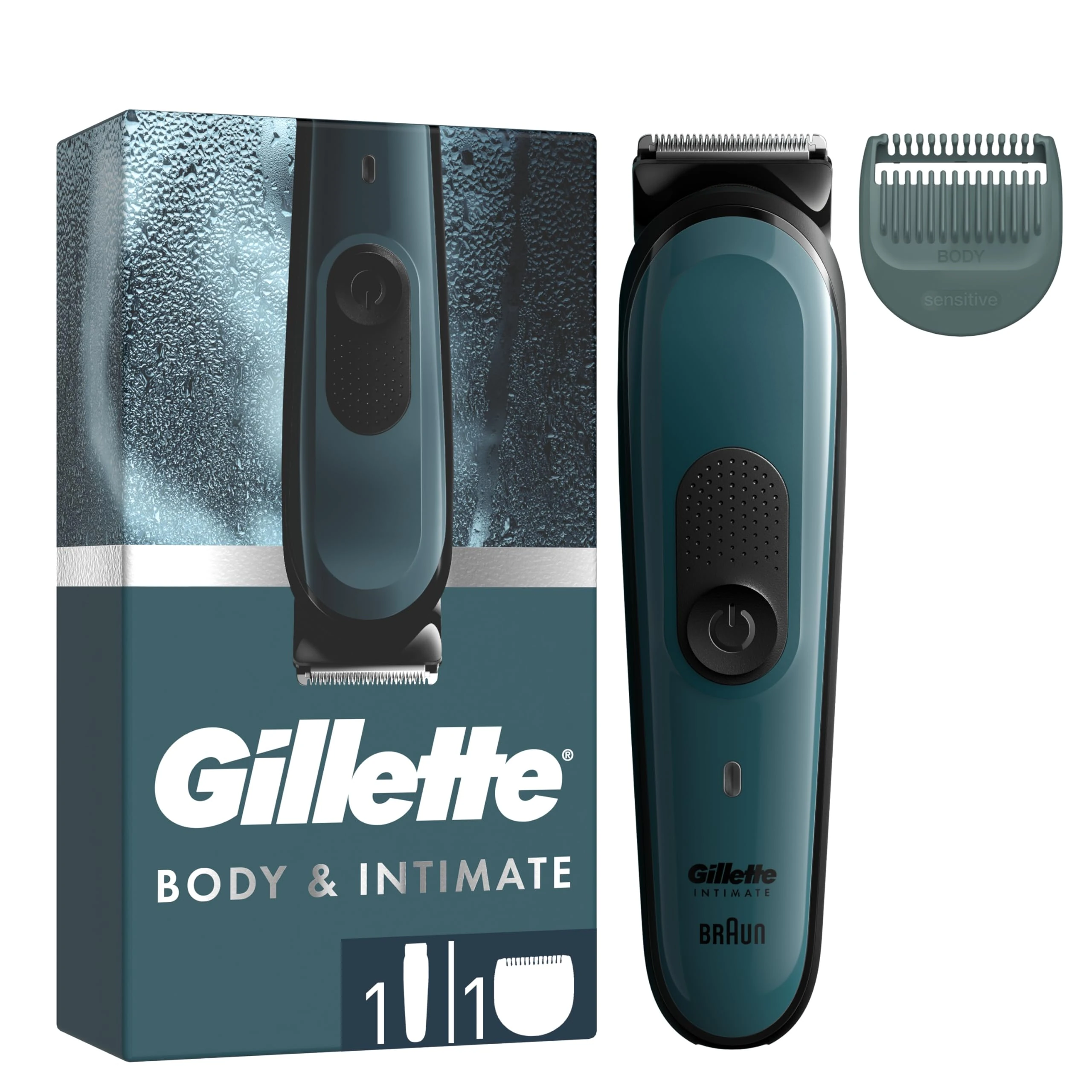Gillette Intimate Body Hair Trimmer for Men, Pubic Hair and Ball Trimmer, Waterproof, Cordless Men's Body Groomer for Wet & Dry Shaving, Lifetime Sharp Blades,SkinFirst i3