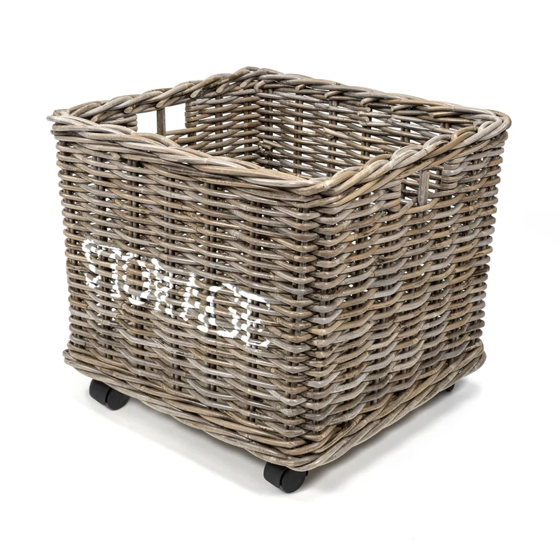 happimess BSK1001A Yael Coastal Hand-Woven STORAGE Rattan Basket with Wheels and Handles for Storage and Decoration in Bedroom, Living Room, Laundry Room, Entryway, Kubu Gray