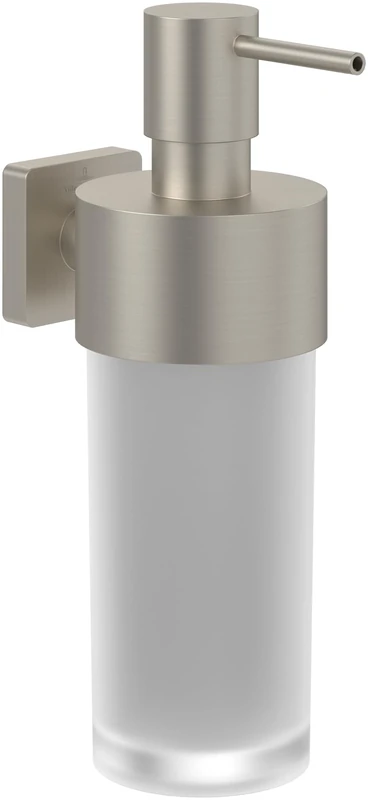 Villeroy & Boch Elements - Striking Soap Dispenser, Bathroom Soap Dispenser for Wall Mounting, Dispenser for Soap Made of Satin Glass with Brass Holder, Capacity 230 ml, Brushed Nickel Matt