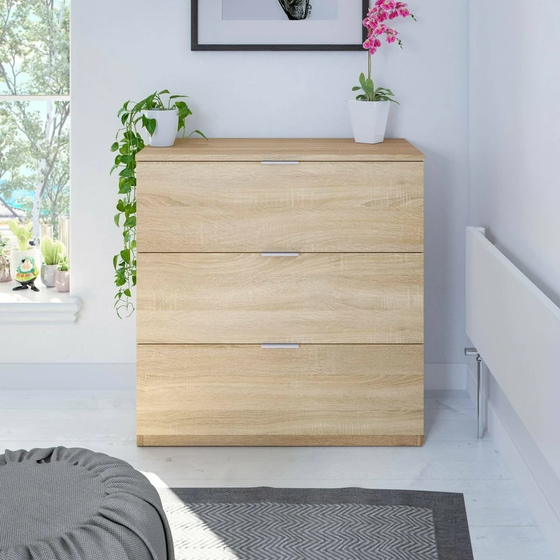 Dmora - Chest of drawers Whittier, Bedroom chest of drawers, Septet with 3 drawers, 77x38h80 cm, Oak