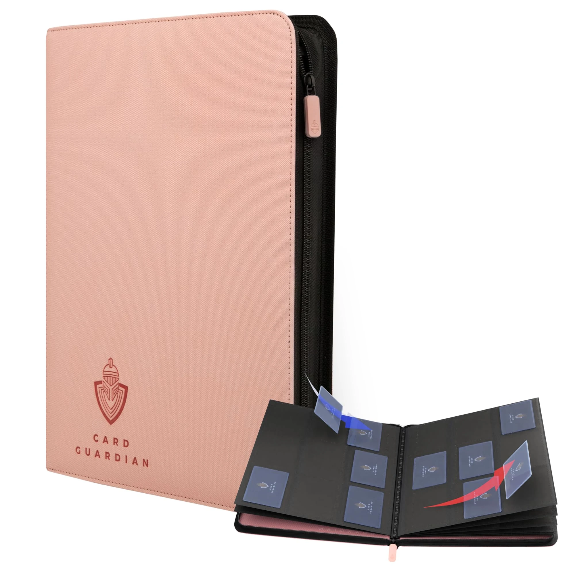 Card Guardian - 9 Pocket Premium Binder with Zipper for 360 cards - side loading pockets for Trading Card Games TCG (Pink)