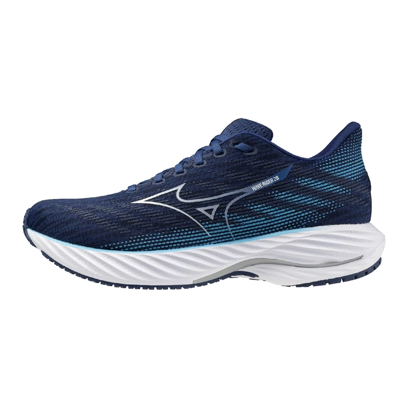 Mizuno Mens Wave Rider 28 Running Shoe, Estate Blue-White, 9