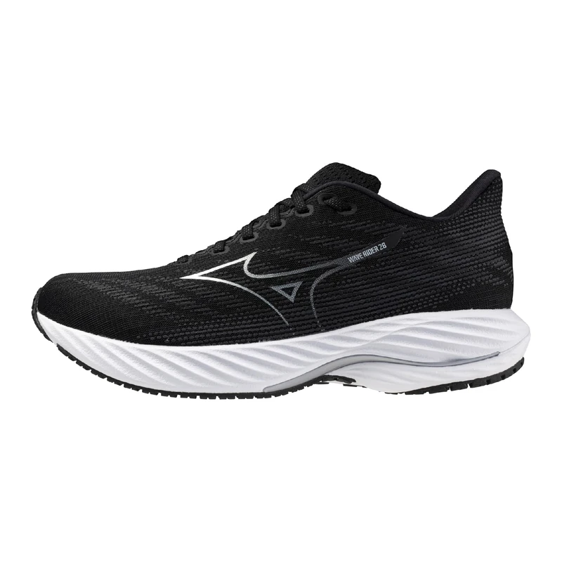 Mizuno Men's Wave Rider 28 Running Shoe, Black-Silver, 10.5