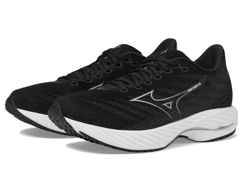 Mizuno Mens Wave Rider 28 Running Shoe, Black-Silver, 11.5 UK