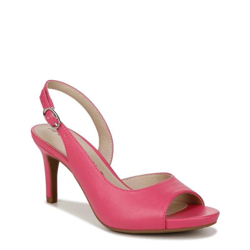 LifeStride Women's Teller 2 Slingback Peep Toe Pumps Heeled Sandal, French Pink, 7 Wide