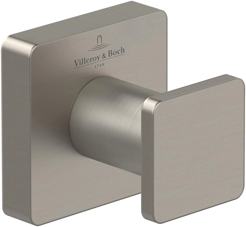 Villeroy & Boch Elements - Striking Towel Hook, Towel Holder for Wall Installation, Towel Hook Made from Brass, Bathroom Accessory, Square Bathroom Hook, 45 x 44 x 45 mm, Brushed Nickel