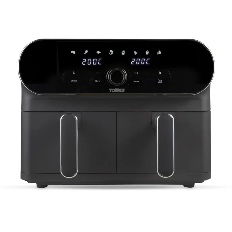 Tower T17138 Vortx Elite 10.4L Dual Basket Air Fryer with Sync Finish, 1700W, Graphite with Chrome Accents