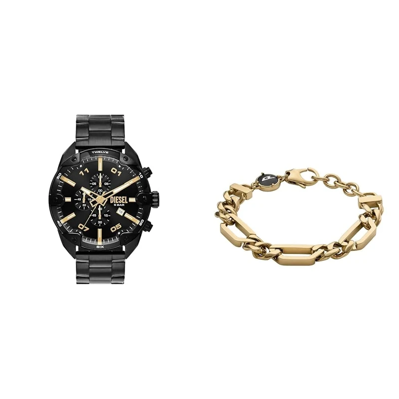 Diesel Men's Watch Spiked and Bracelet, Stainless Steel, Set