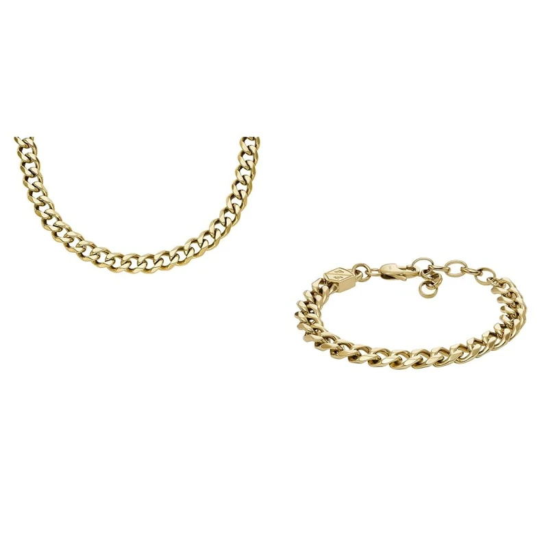 Fossil Men's Necklace and Bracelet, Gold-Tone Stainless Steel, Set