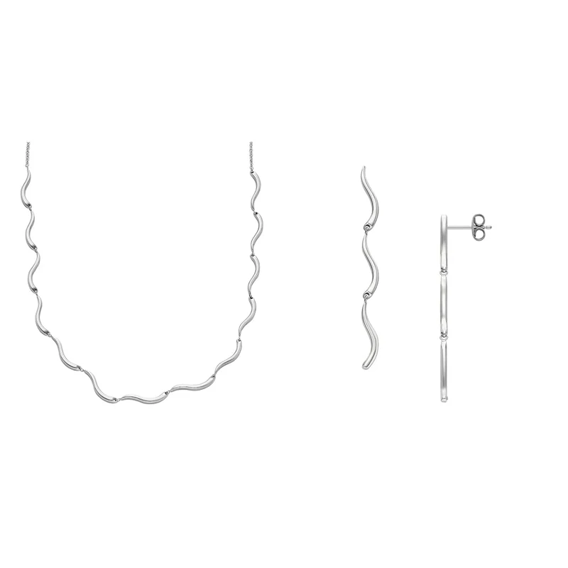 Skagen Women's Necklace and Earrings Essential Waves, Silver Stainless Steel, Set