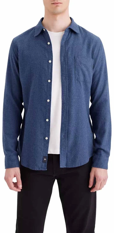 Dockers Original Shirt Slim Thermax Blue Melange S, Thermax Blue Melange, S