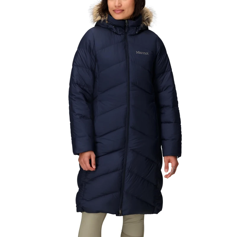 Marmot Women's Montreaux Coat, Warm, Insulated Hooded Winter Coat, Windproof Down Parka, Lightweight Packable Outdoor Jacket, Midnight Navy, S