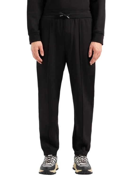 Armani Exchange Men's Cotton French Terry Sweatpant Wiith Front Pleat Detail Sweatpants, Black,