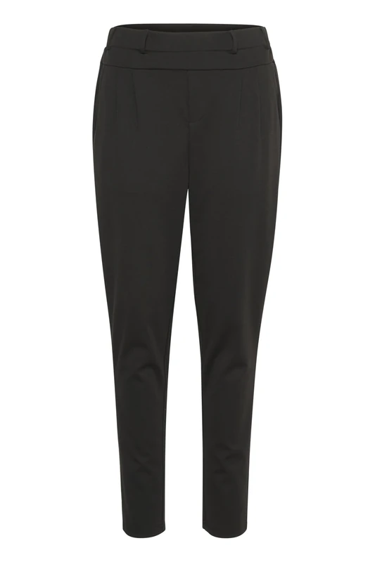 Kaffe Women's Pants Elastic Tapered Legs Regular Fit Midrise Waist, Black Deep, L