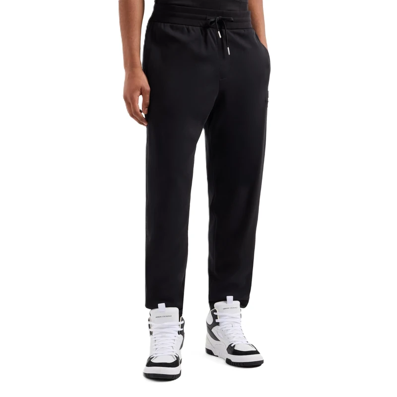 Armani Exchange Men's Cotton Interlock Jogger with Vertical Logo Tape Sweatpants, Black, S