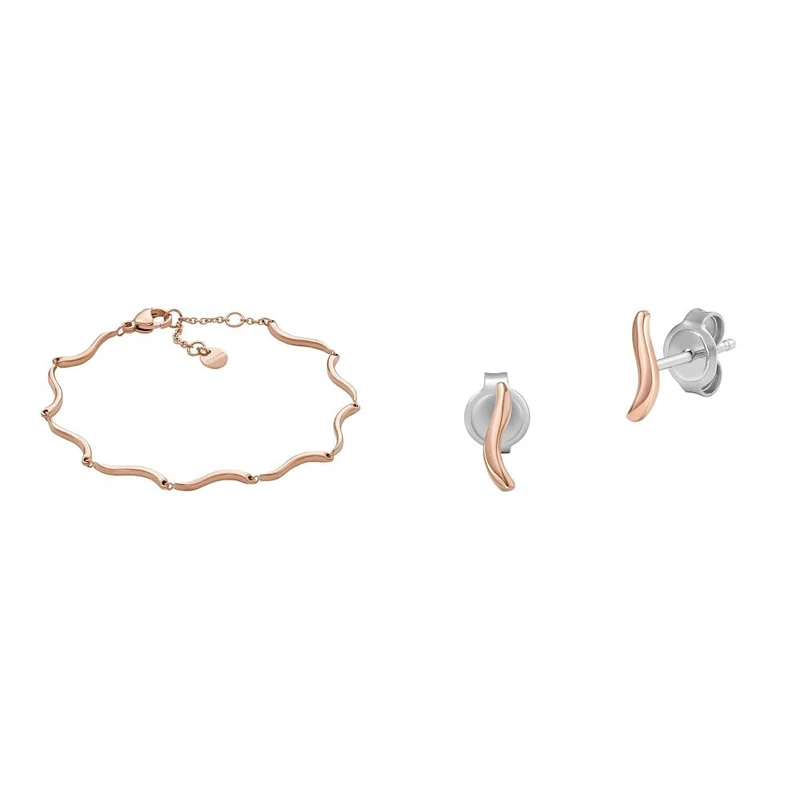 Skagen Women's Necklace and Earrings Essential Waves, Rose Gold-Tone Stainless Steel, Set