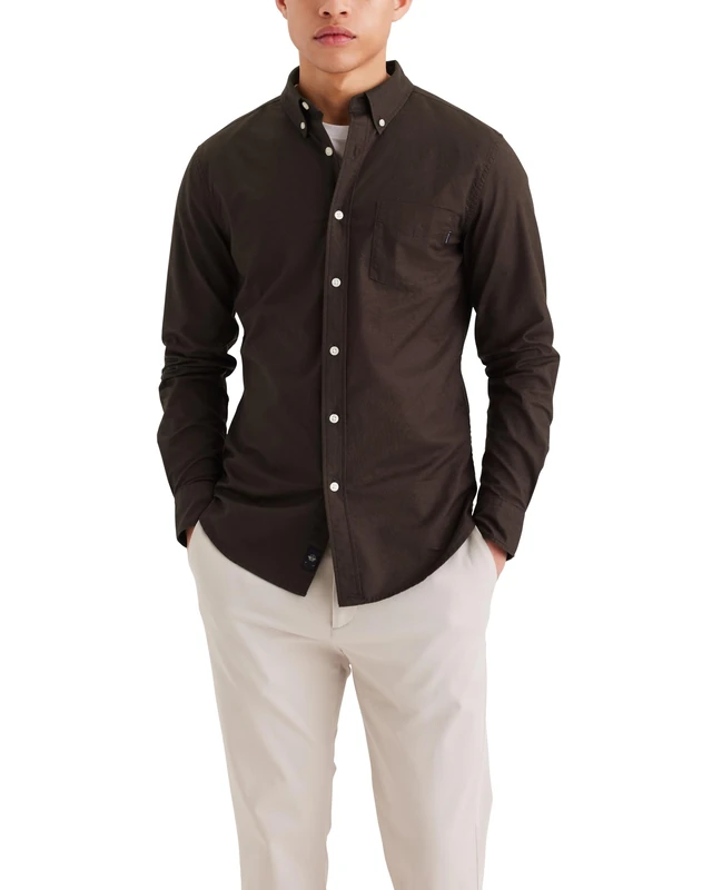 Dockers Men's Stretch Oxford Shirt, MOLE, XS