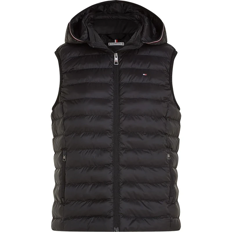 Tommy Hilfiger Women’s Padded Global Stripe Gilet with Hood, Black (Black), XXL