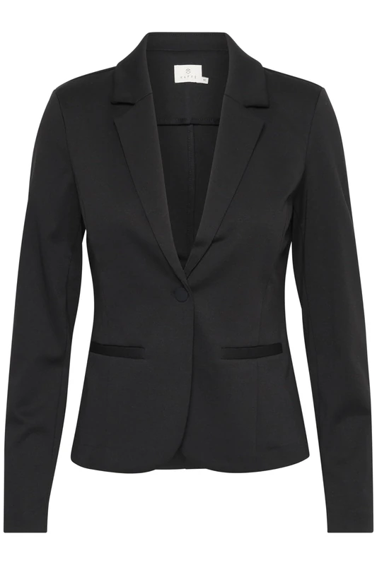 KAFFE Women's Blazer Jersey Single-Breasted Notch Lapel Regular Fit Long Sleeves, Black Deep, M