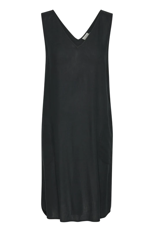 Kaffe Women's Dress Sleeveless V-Neck Knee-Length Pockets Straight Silhouette, Chalk/Black Stripe, 8