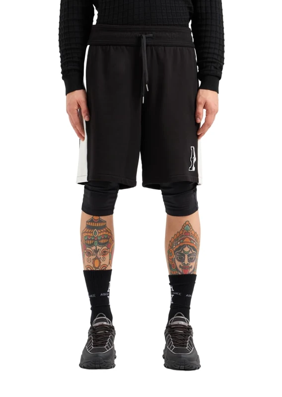 Armani Exchange Men's Cotton French Terry Sweatshort with Stacked Ax Logo Shorts, Black/Off White, L