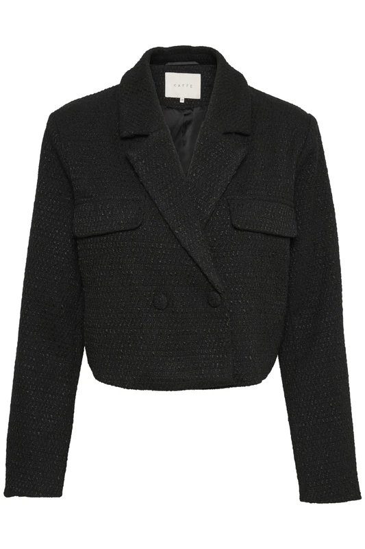 KAFFE Women's Blazer Cropped Double-Breasted Buckle Notch Lapel Regular Fit, Black Deep, 18