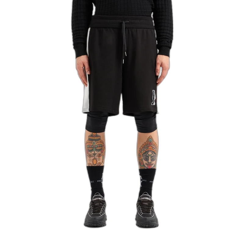 Armani Exchange Men's Stacked Logo Cotton French Terry Shorts, Black/Off White, Small