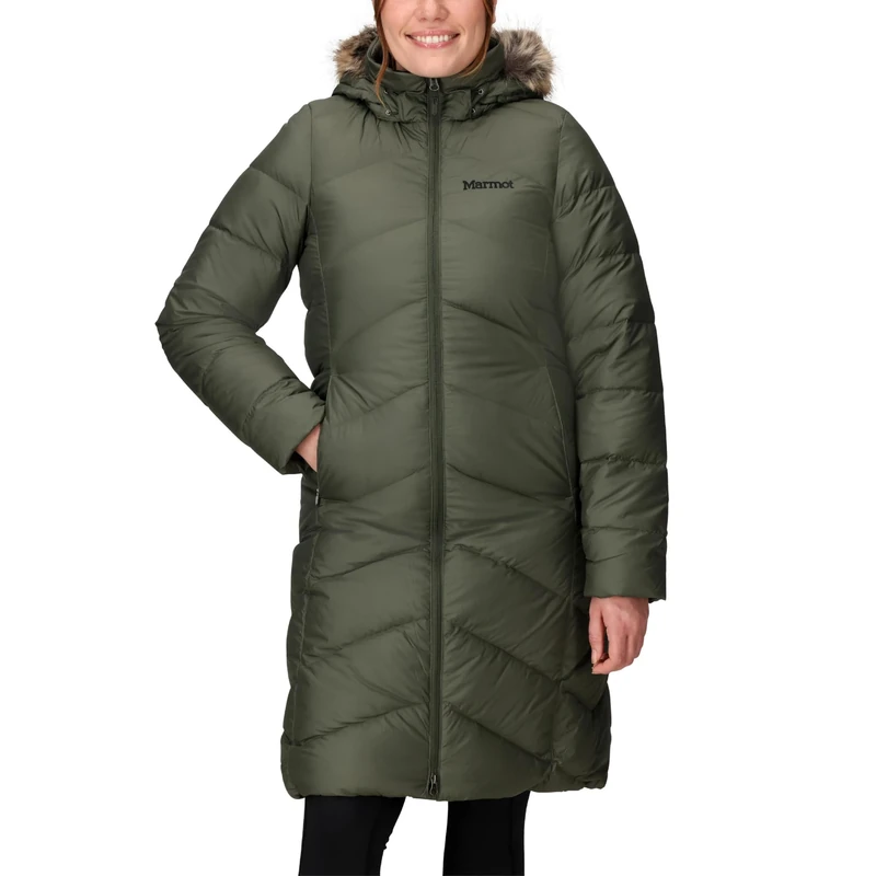 Marmot Women's Montreaux Coat, Warm, Insulated Hooded Winter Coat, Windproof Down Parka, Lightweight Packable Outdoor Jacket, Nori, L