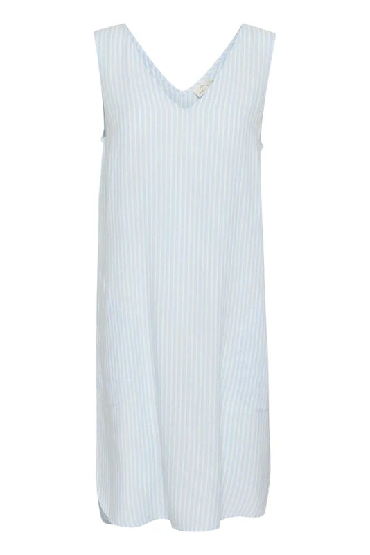 Kaffe Women's Dress Sleeveless V-Neck Knee-Length Pockets Straight Silhouette, Windsurfer/Chalk Stripe, 16