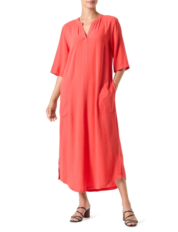 Kaffe Women's Kaftan Dress Half Sleeves Midi Length V-Notch Neck Regular Fit Women's, Cayenne, UK 6 - Image 1
