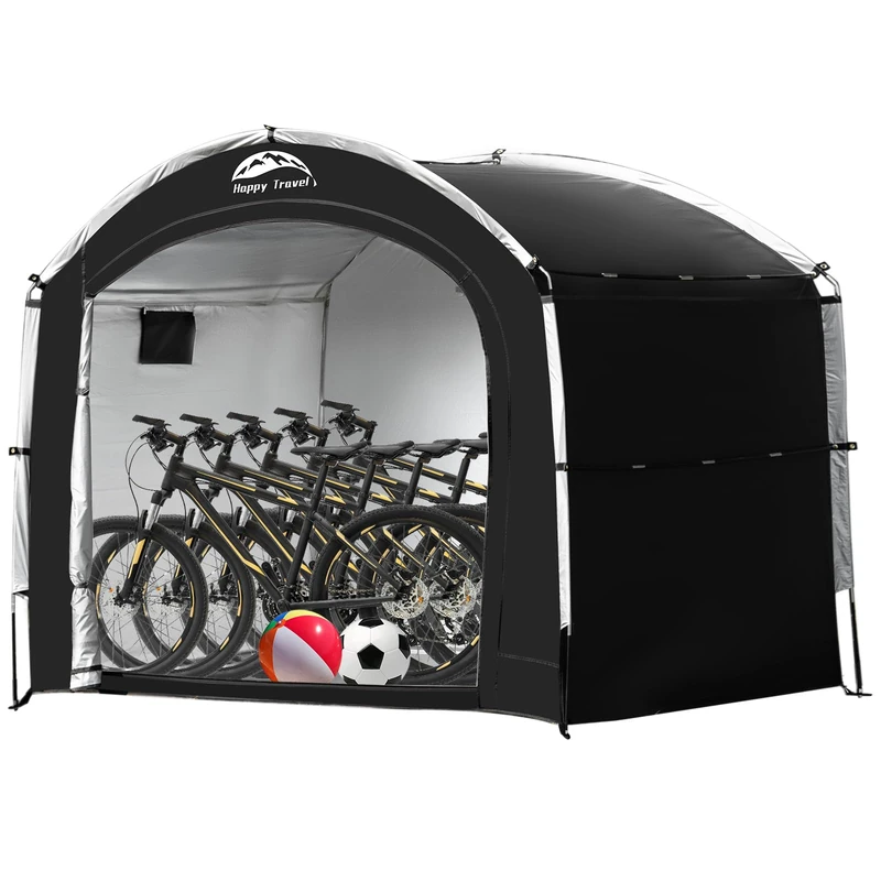 Happy Travel Bike Storage Tent Shed, Outdoor Waterproof Bicycle Covers Shelter with Window for 2/4/6/8 Bikes,Oversized Outside Portable Sheds for Lawn Mower,Garden Tools (Black)
