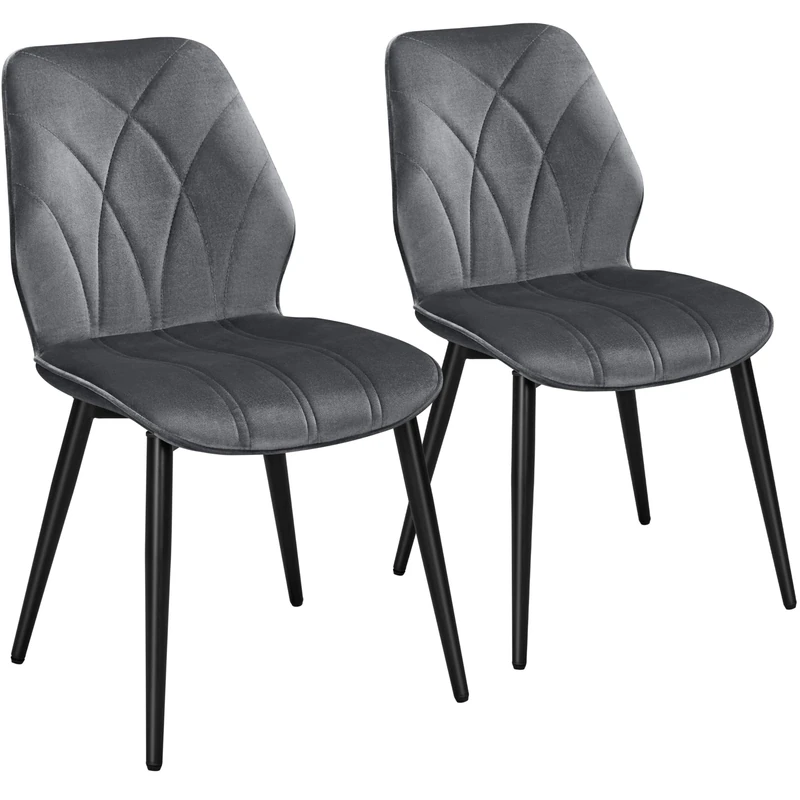 Yaheetech Velvet Dining Chairs Set of 2 Modern Dining Room Chairs with Petal Accented Backrest and Sturdy Metal Legs Padded Kitchen Chair for Dining Room, Kitchen and Bedroom, Dark Gray