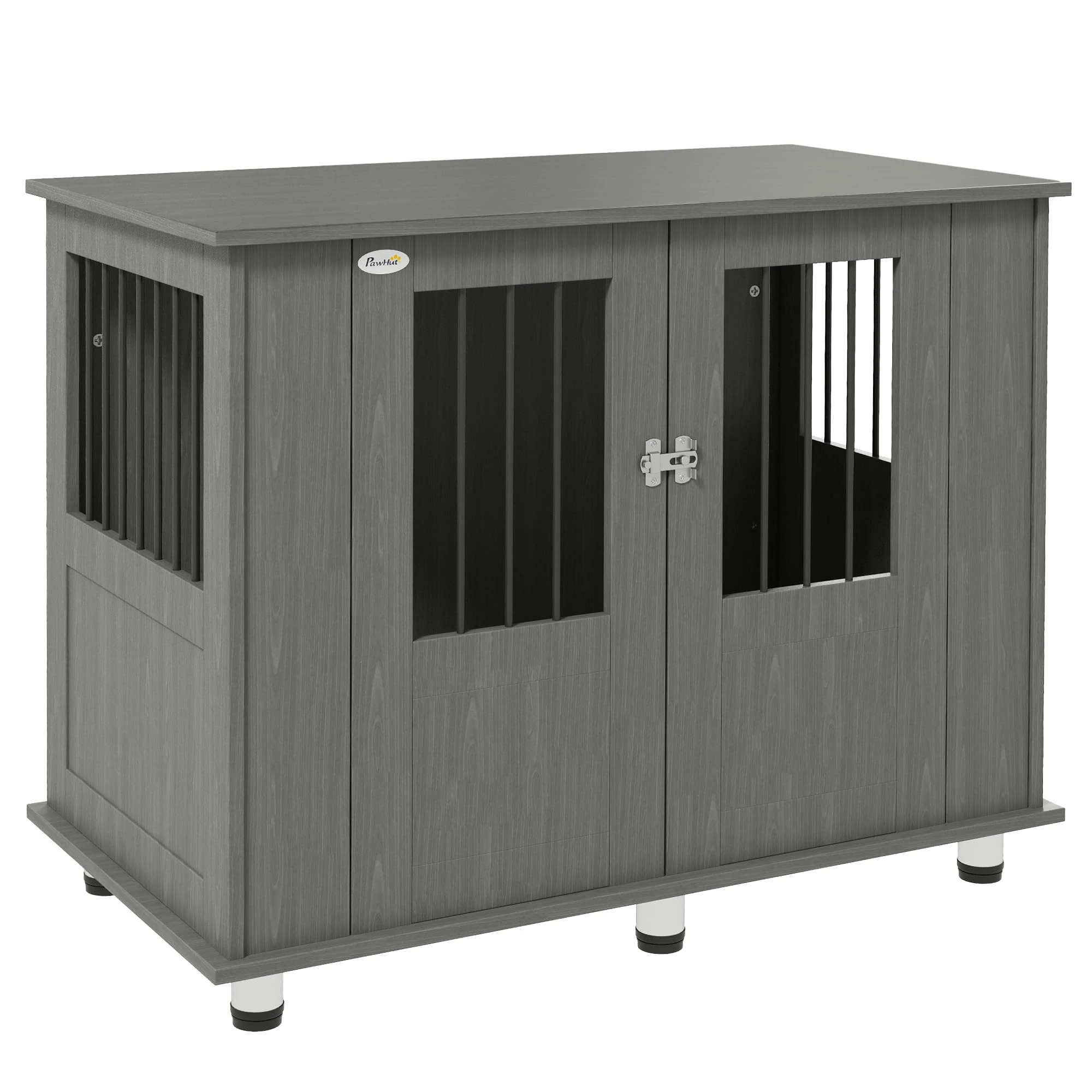 PawHut Dog Crate Furniture End Table, Pet Kennel for Medium and Large Dogs with Magnetic Door, Grey, 95 x 55 x 75 cm