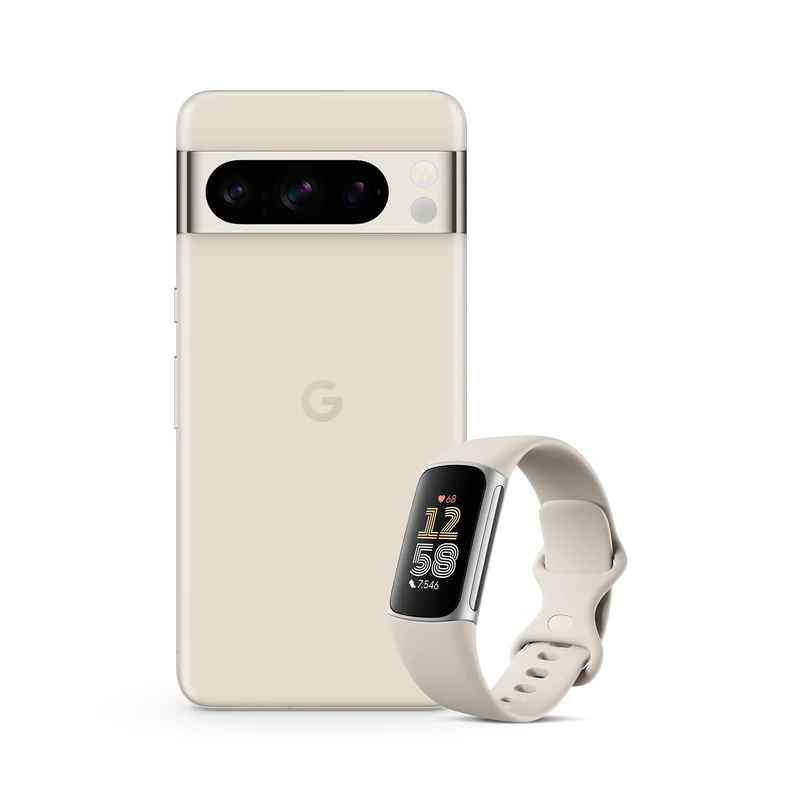Google Pixel 8 Pro – Unlocked Android Smartphone with telephoto lens – Porcelain, 256GB + Fitbit Charge 6 Activity Tracker - Porcelain/Silver Aluminium