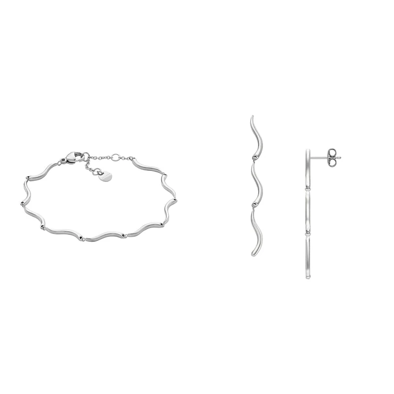 Skagen Women's Bracelet and Earrings Essential Waves, Silver Stainless Steel, Set