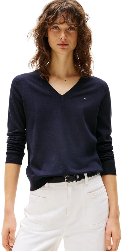 Tommy Hilfiger Women’s Cotton Jersey Stitch V-neck Jumper