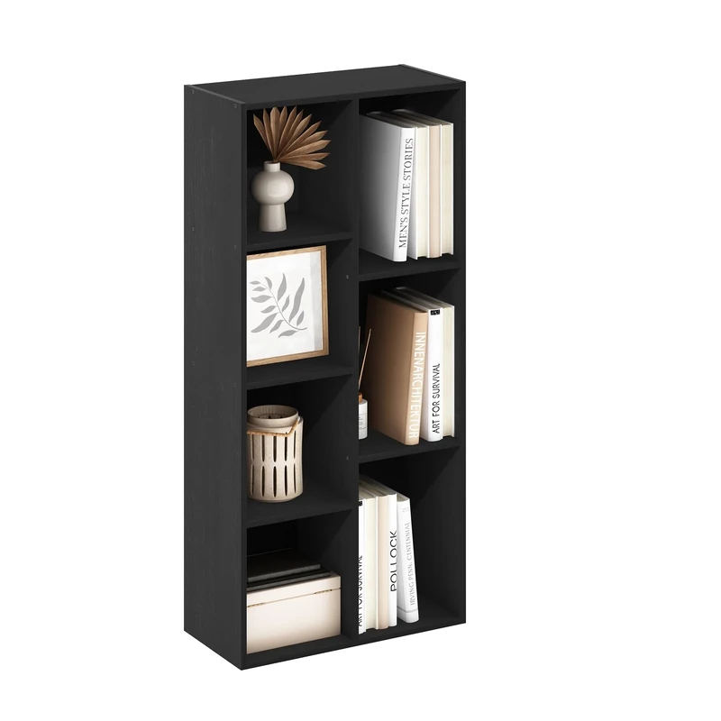 Furinno LUDER Book Shelf, 7-Cube Bookshelf, Bookcase, 9.4 x 19.5 x 41.7, for Living Room, Bedroom, Home Office, Blackwood