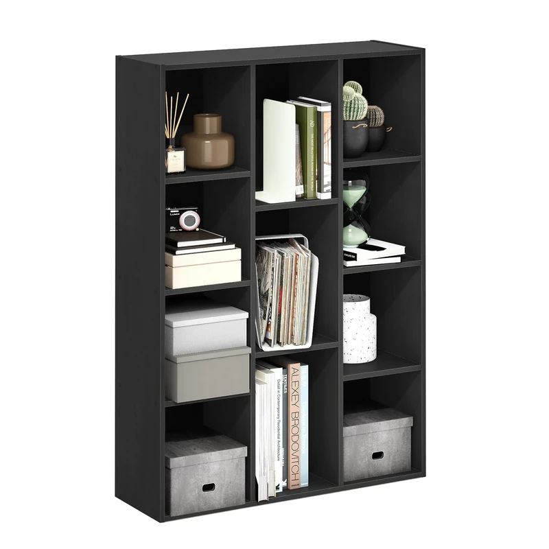 Furinno LUDER Book Shelf, 11-Cube Bookshelf, Reversible Bookcase, 9.4 x 29.1 x 41.7, for Living Room, Bedroom, Home Office, Blackwood