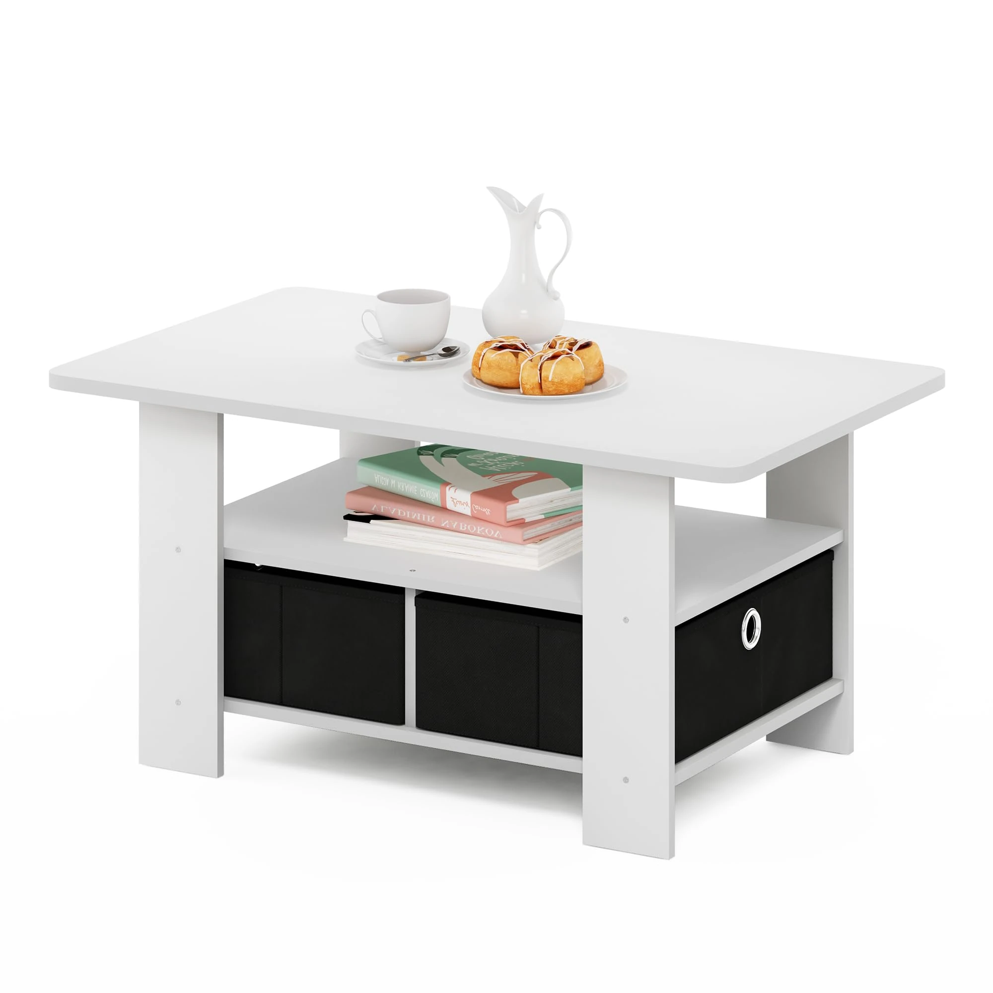 Furinno Andrey Coffee Table with Bin Drawer, White/Black