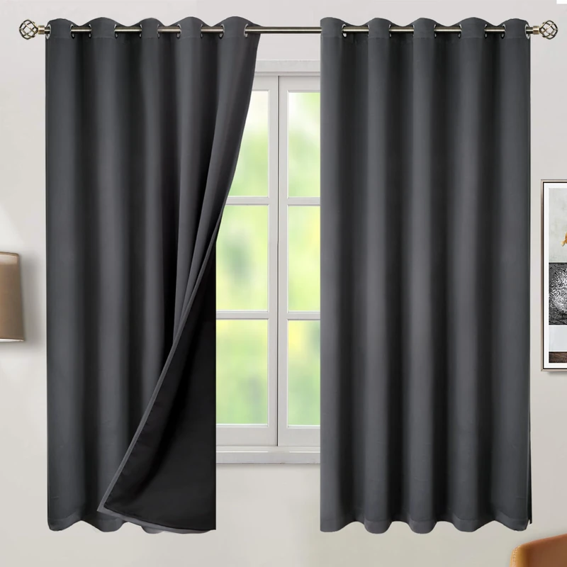 BGment Thermal Insulated 100% Blackout Curtains for Bedroom with Black Liner, Double Layer Full Room Darkening Noise Reducing Grommet Curtain (60 x 63 Inch, Dark Grey, 2 Panels)