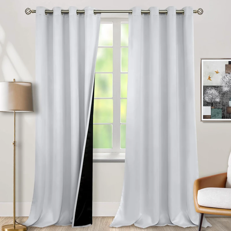 BGment Greyish White 100% Blackout Curtains for Living Room 96 Inch Length 2 Panels, Thermal Insulated Full Light Blocking Energy Save Window Drapes for Nursery Bedroom Darkening, 55 Inch Wide Each