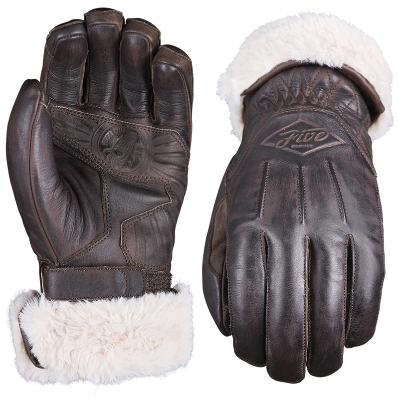 Five 830611 Montana Women's Winter Motorcycle Gloves, Vintage Custom Motorcycle Gloves, CE Approved 1KP, Touch, Brown, M