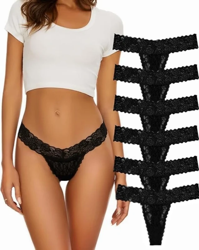 Evolyline Lace Thongs for Women Sexy G String Stretch Knickers for Women, Low Waist Womens Thongs Multipack Lace Panties Comfortable Soft Cotton Briefs Hipster