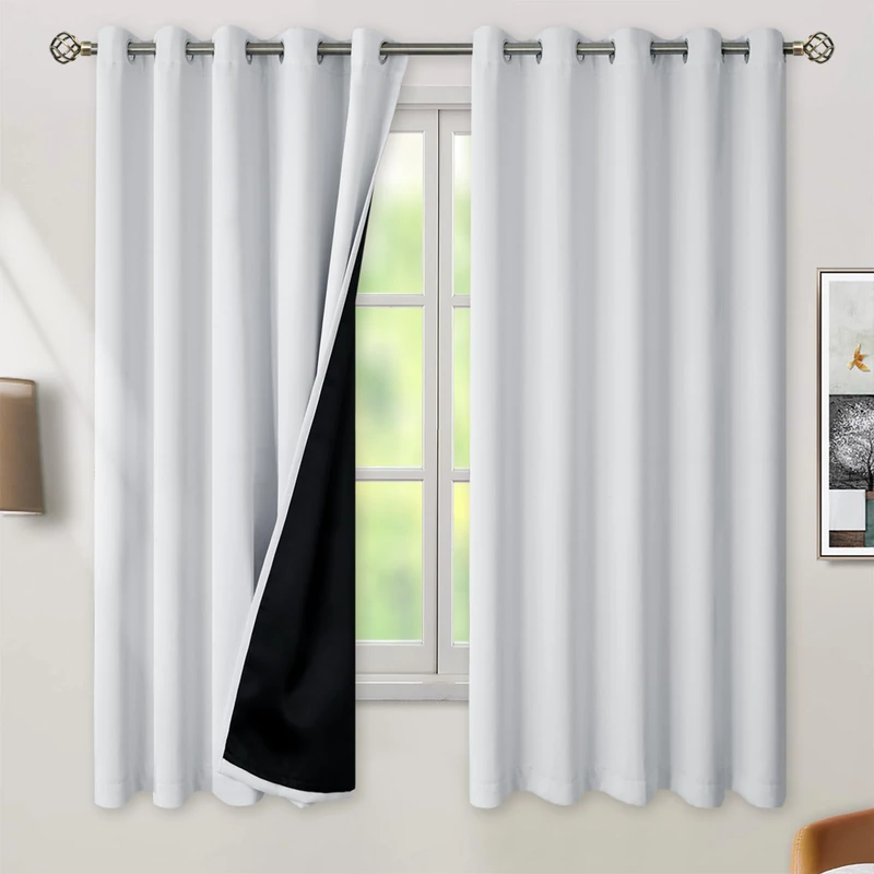 BGment Greyish White 100% Blackout Curtains for Bedroom 63 Inch Length 2 Panels Set, Thermal Insulated Full Light Blocking Grommet Noise Cancelling Window Curtains for Nursery, 60 Inch Wide Each