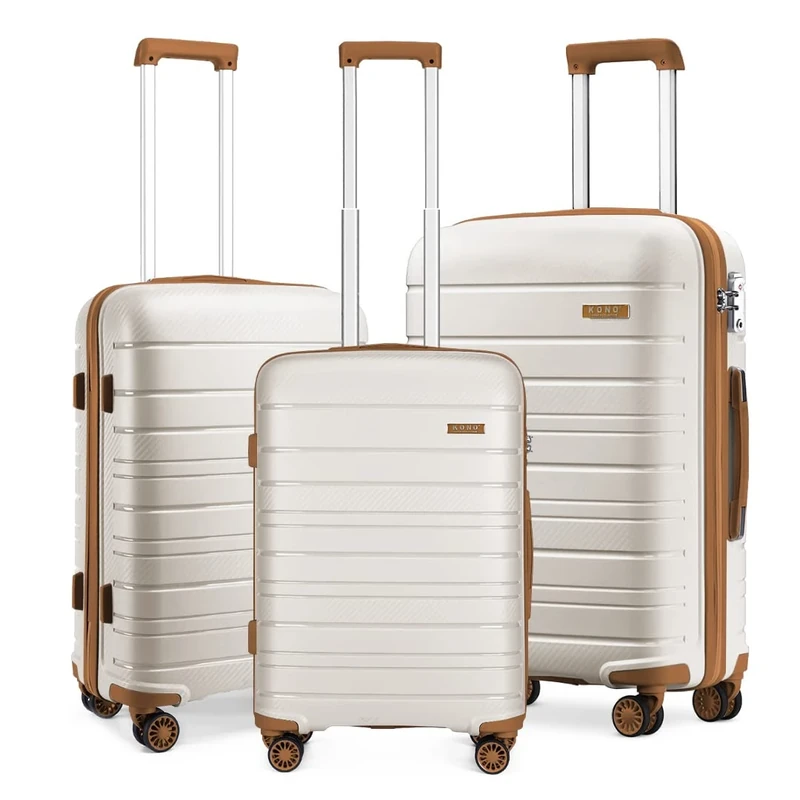 Kono Luggage Sets of 3 Peices Hard Shell Suitcase with TSA Lock and 4 Spinner Wheels (Cream)