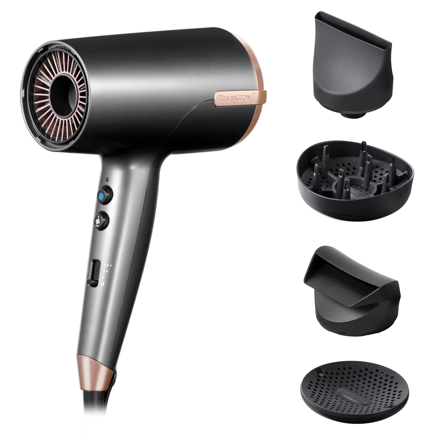 Remington ONE Dry and Style Hair Dryer (Salon Performance, 4 Attachments - Precision Styling (2 Diffusers, Flyaway, Slim Concentrator) - Compact, Dual Ionic System, 8 Heat Speed Settings, 2000W) D6077