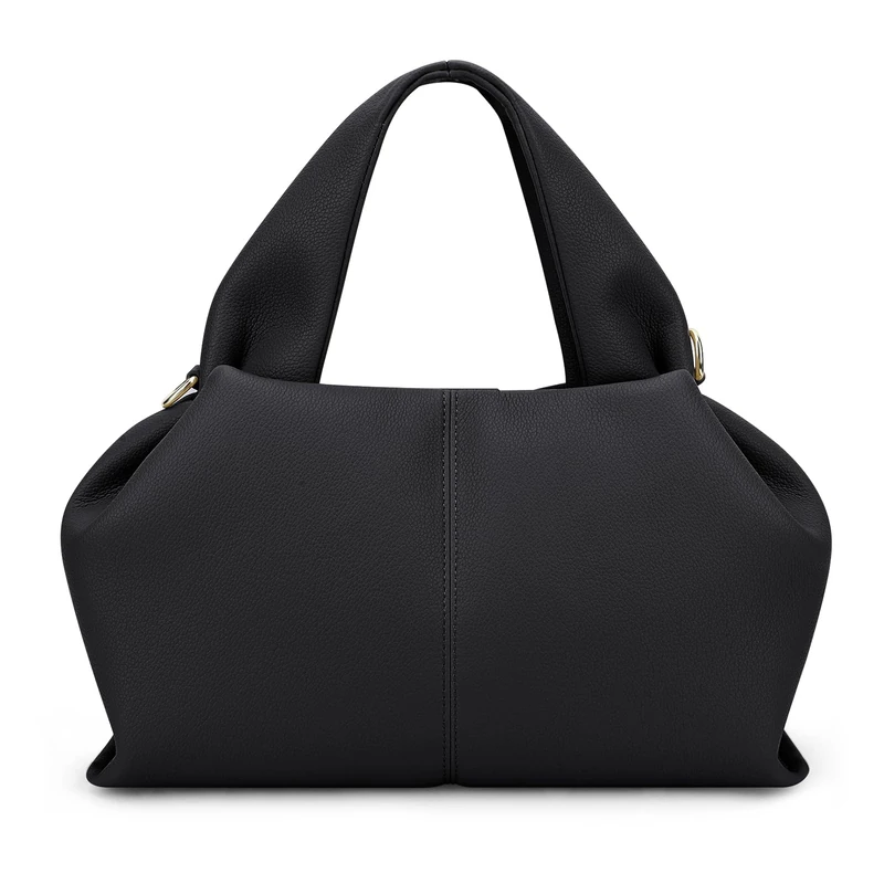 JQWYGB Cloud Pouch Bag Dumpling Clutch Purse Leather Tote Shoulder Bag Retro Crossbody Bag with Removable Strap, Black, L - Image 1