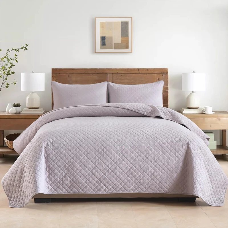 Wistown Cotton Queen Bedspread Quilt Bedding Set, Grey