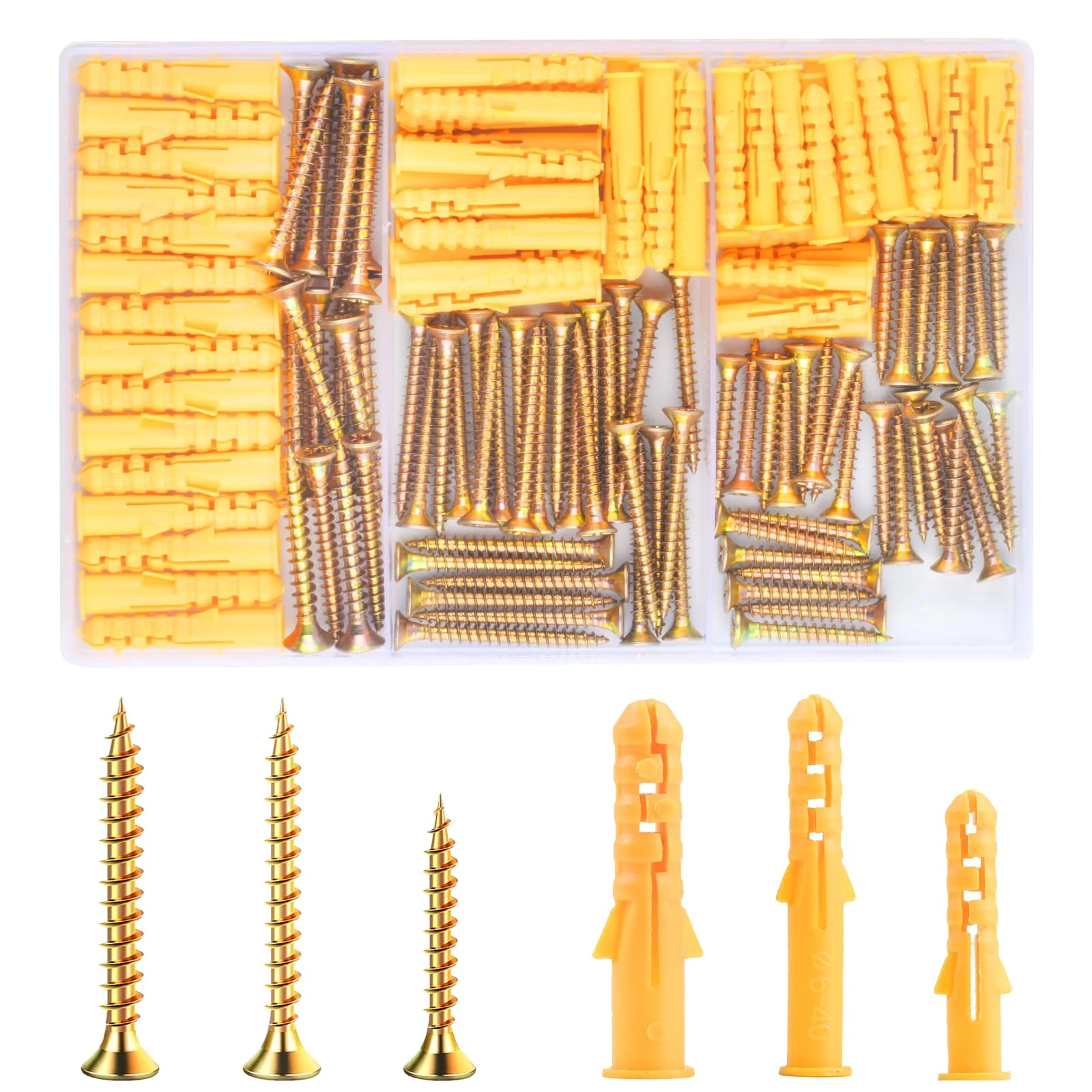 180 Pcs Screws and Wall Plugs Set(90 x Masonry Screw, 90 x Expansion Anchor Bolts), M6 M8 Wall Plugs and Screws, for Brick Concrete Drywall Self Tapping Screw and Anchors