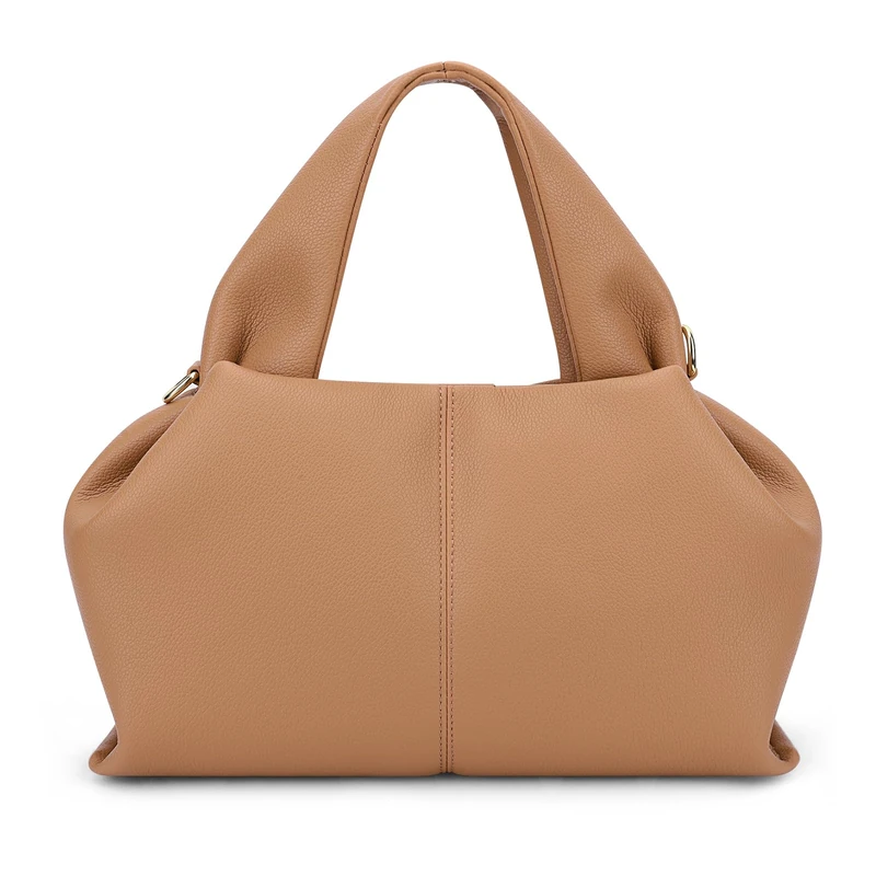 JQWYGB Cloud Pouch Bag Dumpling Clutch Purse Leather Tote Shoulder Bag Retro Crossbody Bag with Removable Strap, Brown, L - Image 1